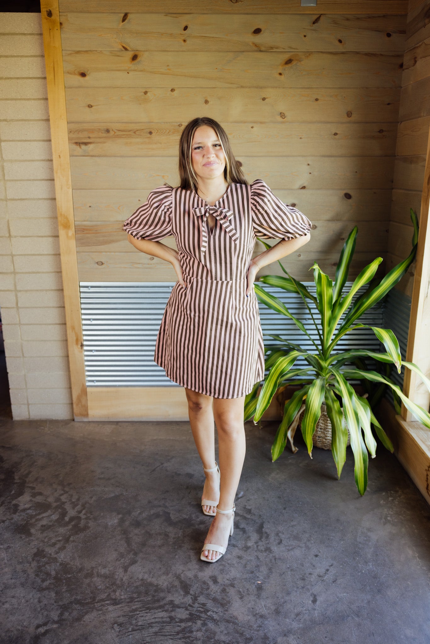 Peach Striped Tie Dress
